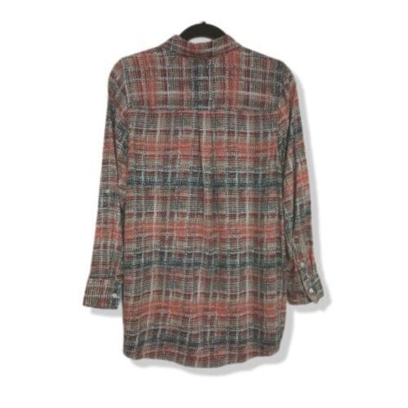 Intro Petites Womens Medium Roll Tab Button Front Top Autumn Abstract Brown - Picture 2 of 4